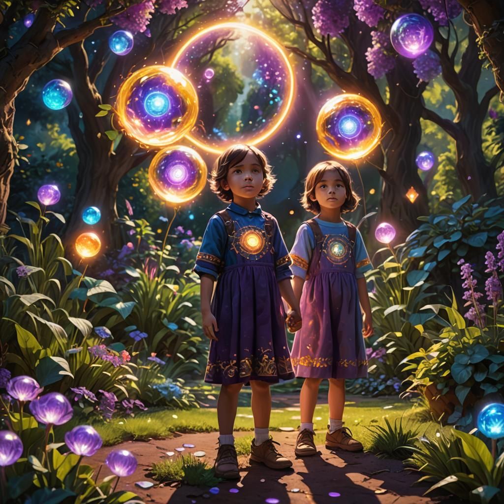 Divine Children in Radiant Garden: Hyperrealistic Concept Ar...