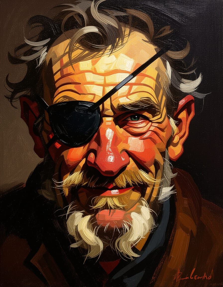 Weary Old Man Portrait in Expressive Oil Painting Style