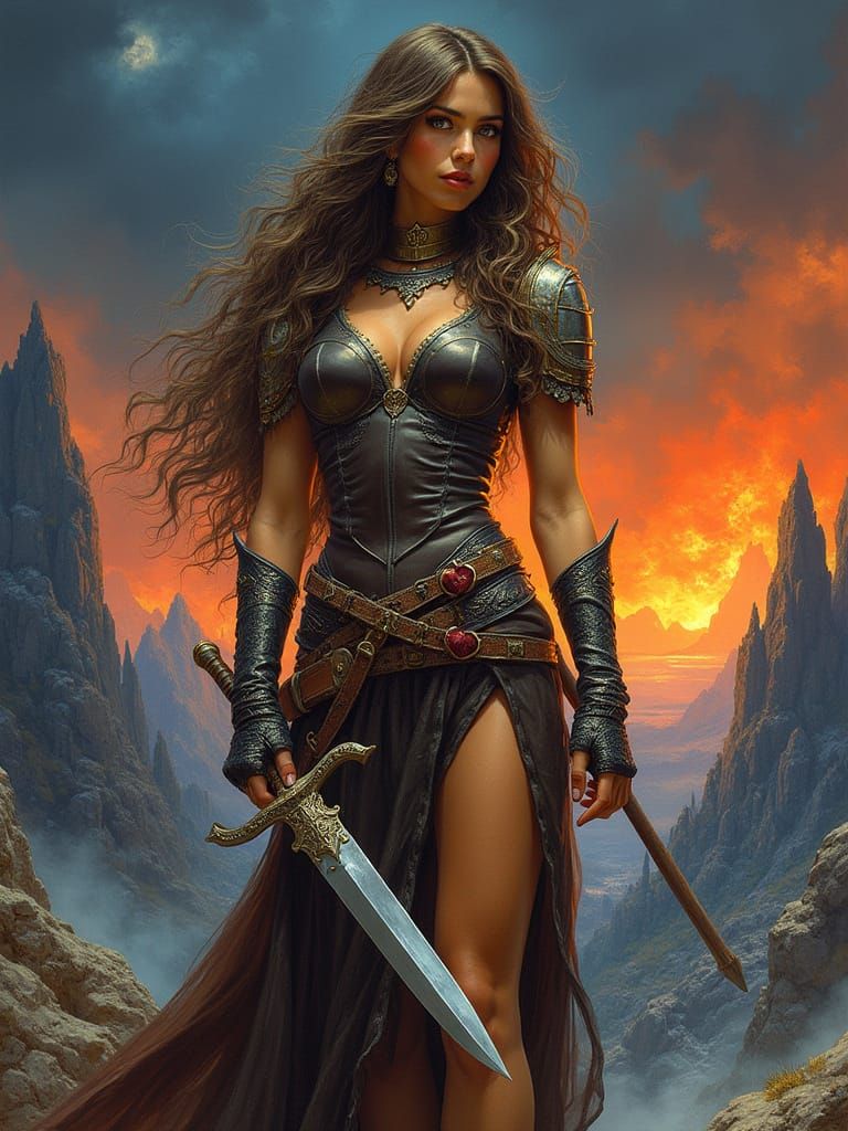 Fantasy Woman Warrior in Frazetta Style Album Art