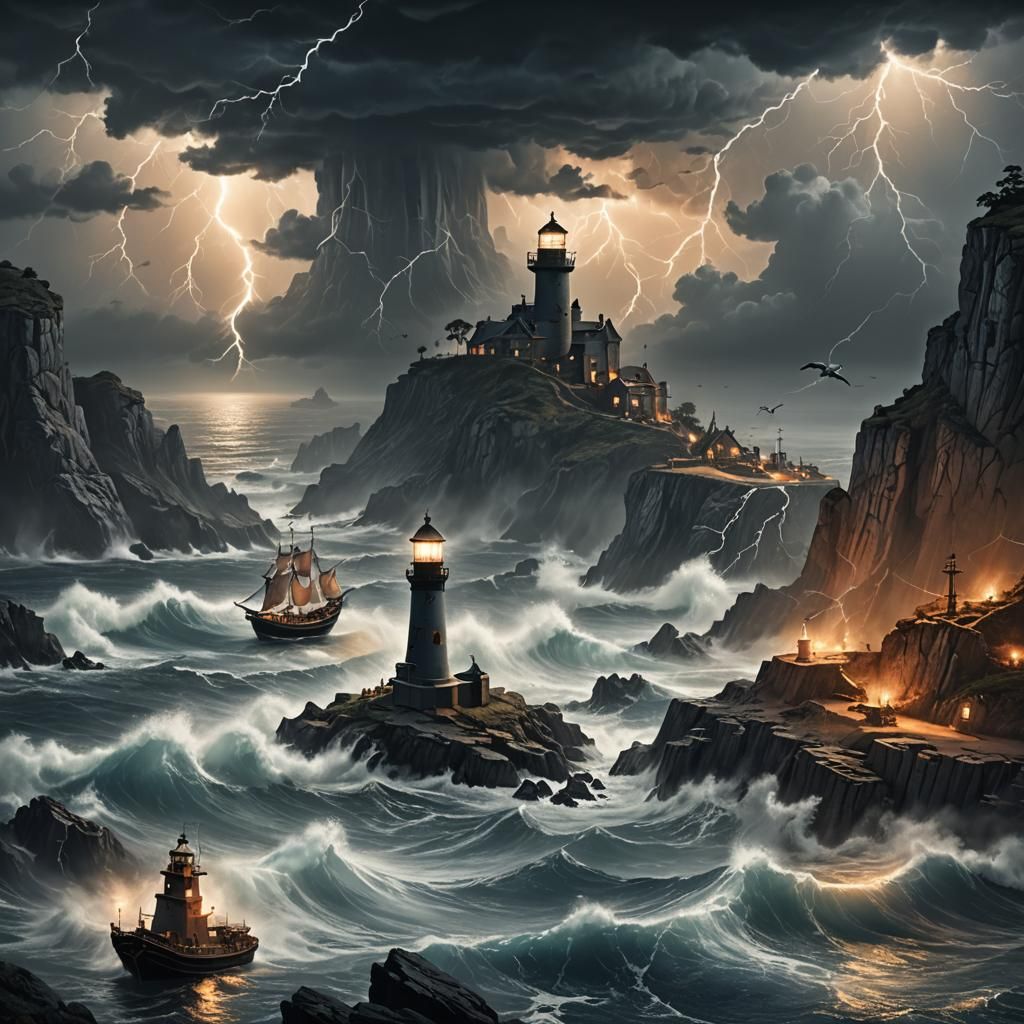 Pirate Ships in Stormy Bay Concept Art