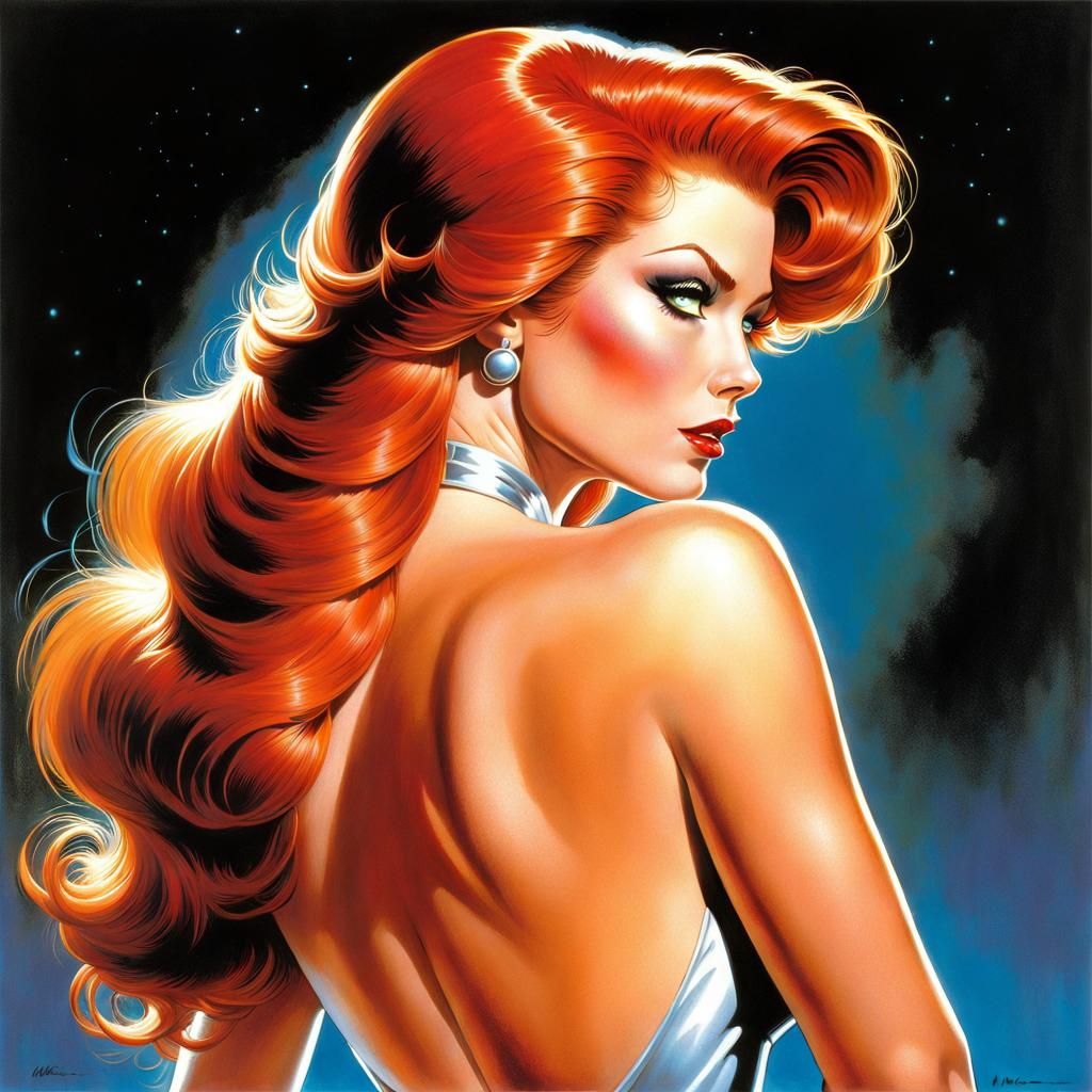 Redhead Portrait in 80s Fantasy Comic Style