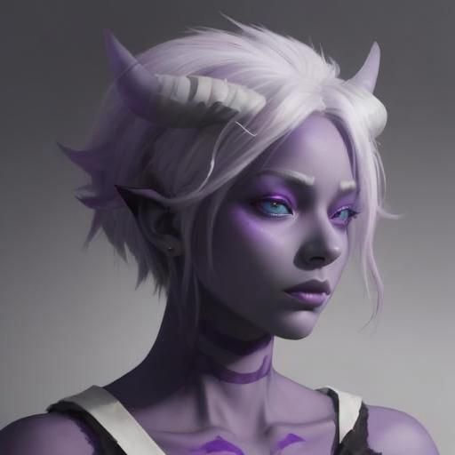 Purple Tiefling with Blue Eyes and White Horns