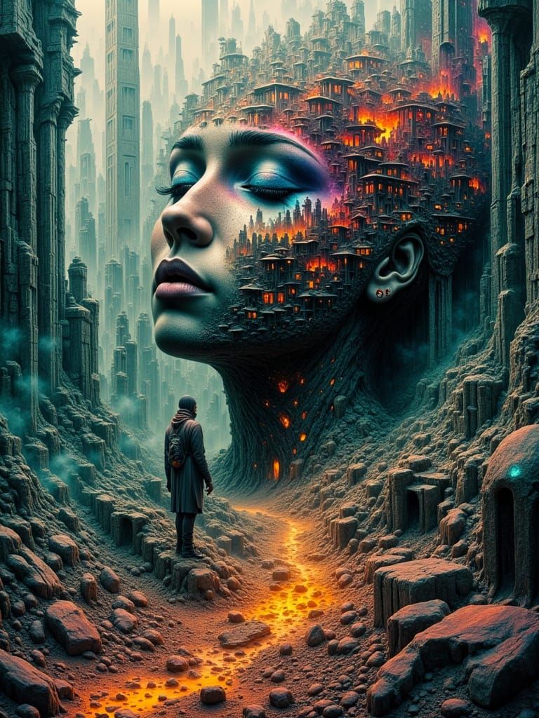 Mystical Woman in Dystopian Ruins: Cinematic Scene