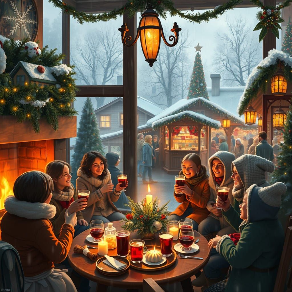 Cozy Winter Gathering in Enchanted Forest Setting