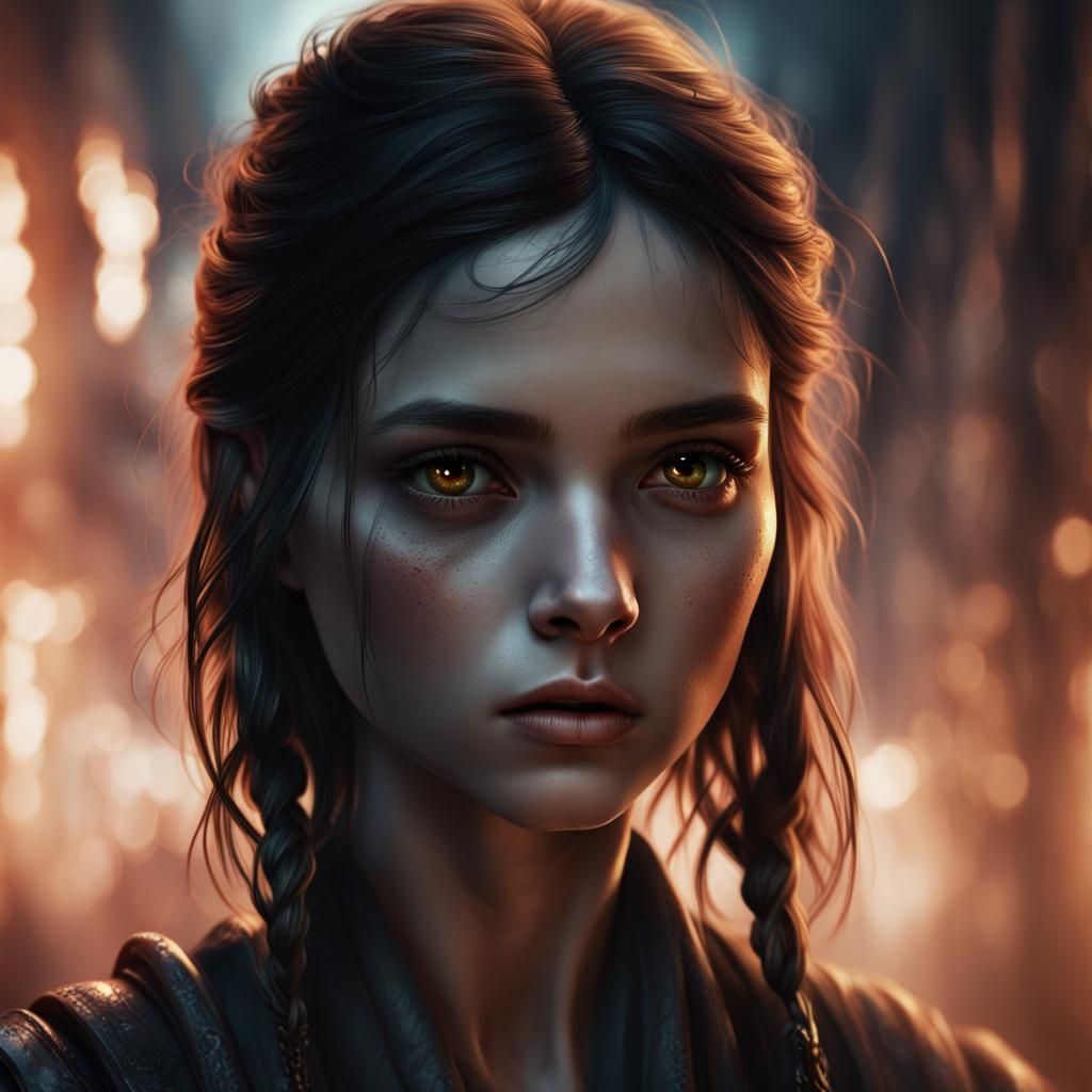 Emotional Close-up of a Weary Girl: Matte Painting