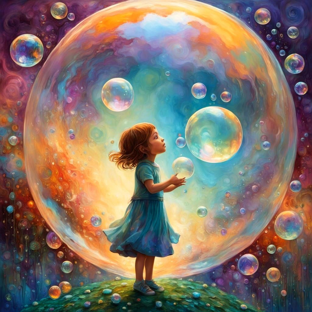 Iridescent Soap Bubble Floats in Mid-Air