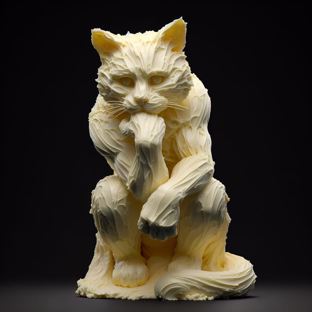 Butter Cat Sculpture in The Thinker Pose