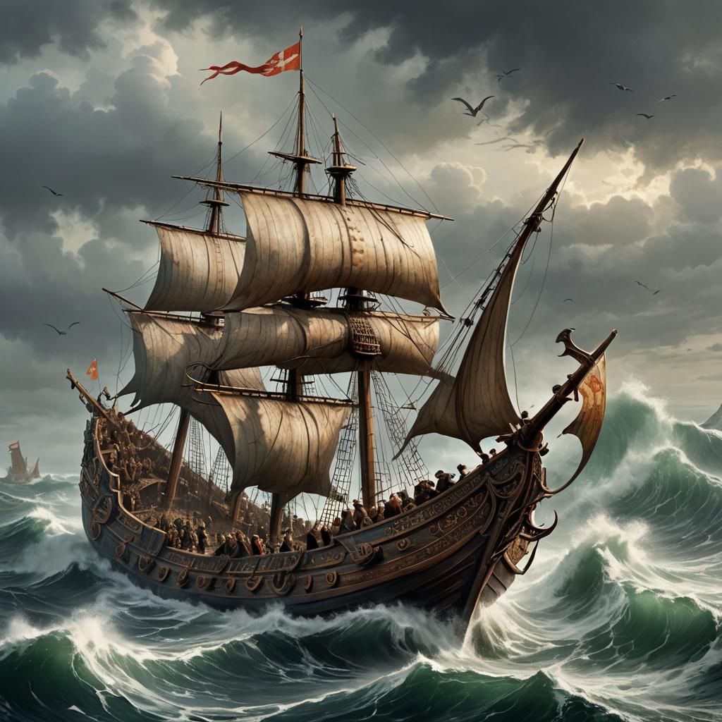 Viking Dragonship Sailing the North Sea