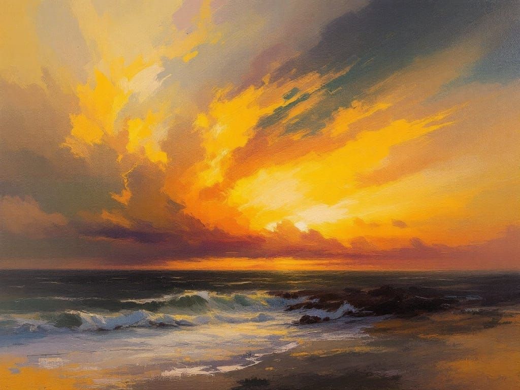 Dramatic Sunset Coastline as a Painterly Landscape