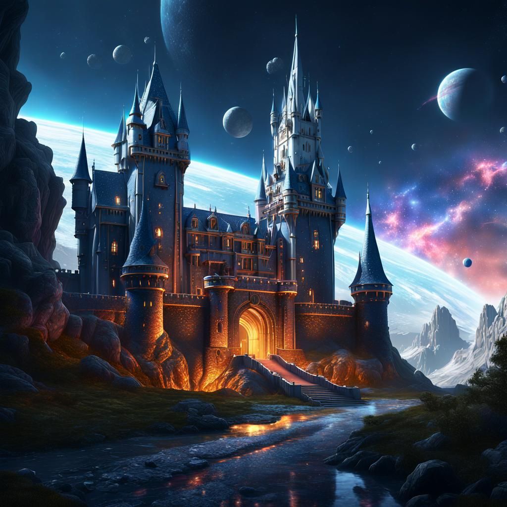 Space Age European Castle: Detailed Matte Painting