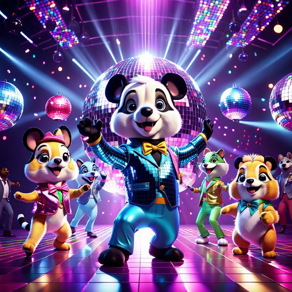 Disco Animals Dancing in 70s Pixar Style