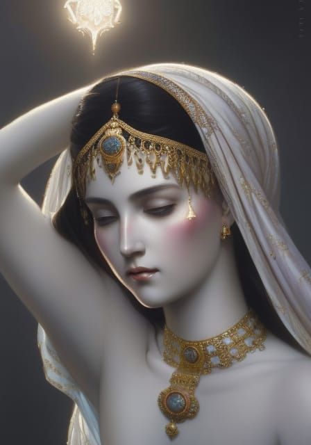 Kubai, Turkic Birth Goddess Portrait in Art Nouveau Style