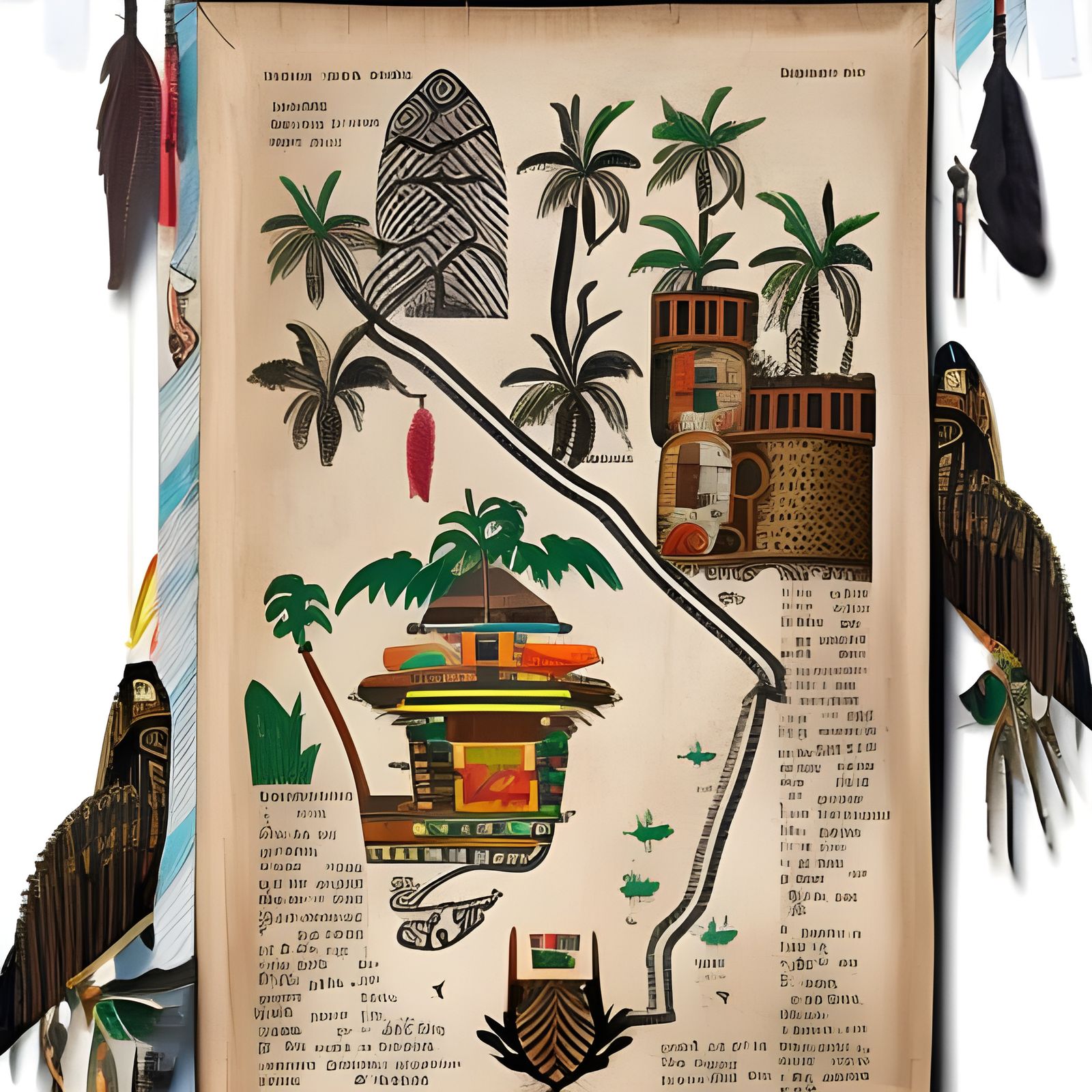 Pirate Treasure Map in Old Book: African Abstract Art