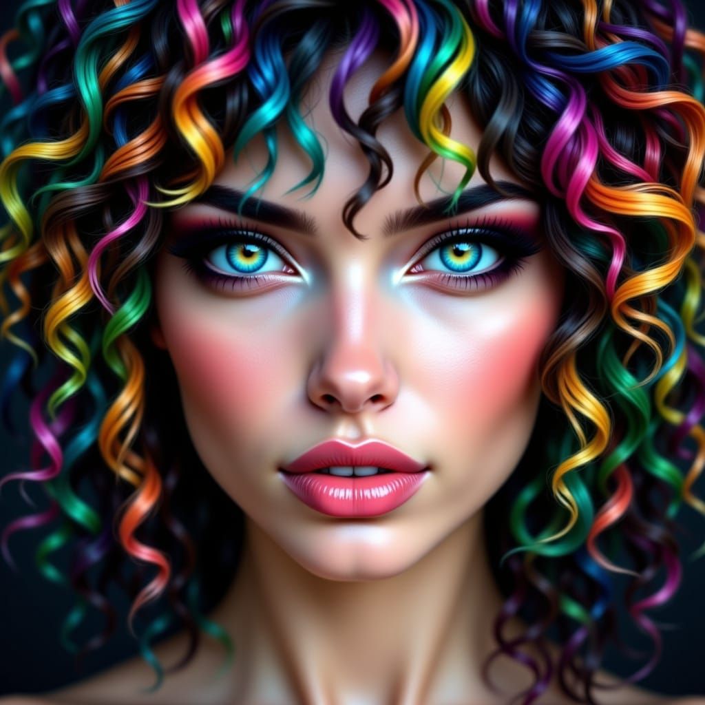 Rainbow Hair Portrait in Futuristic High-Fashion Style