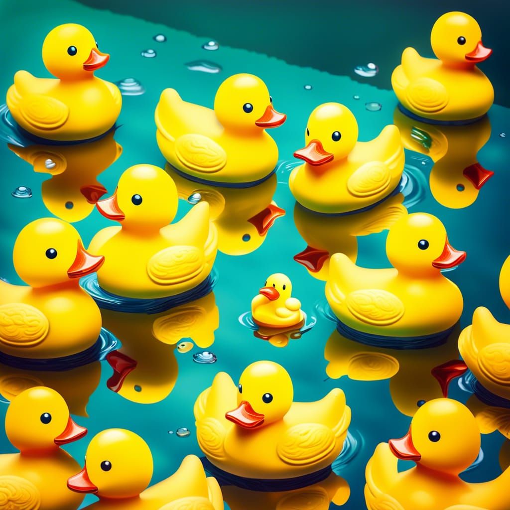 Yellow Rubber Ducks Floating in Canal