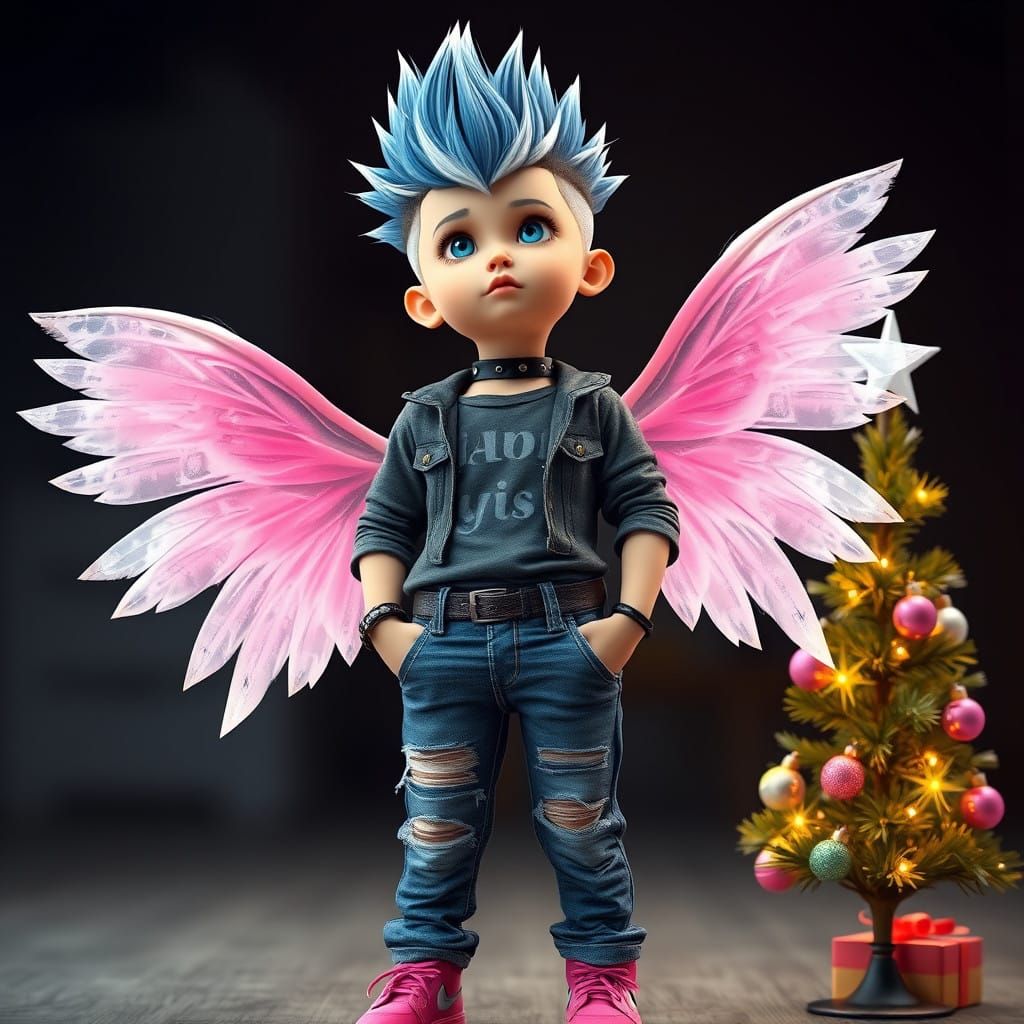 Glamorous Rebel Girl with Airbrushed Wings