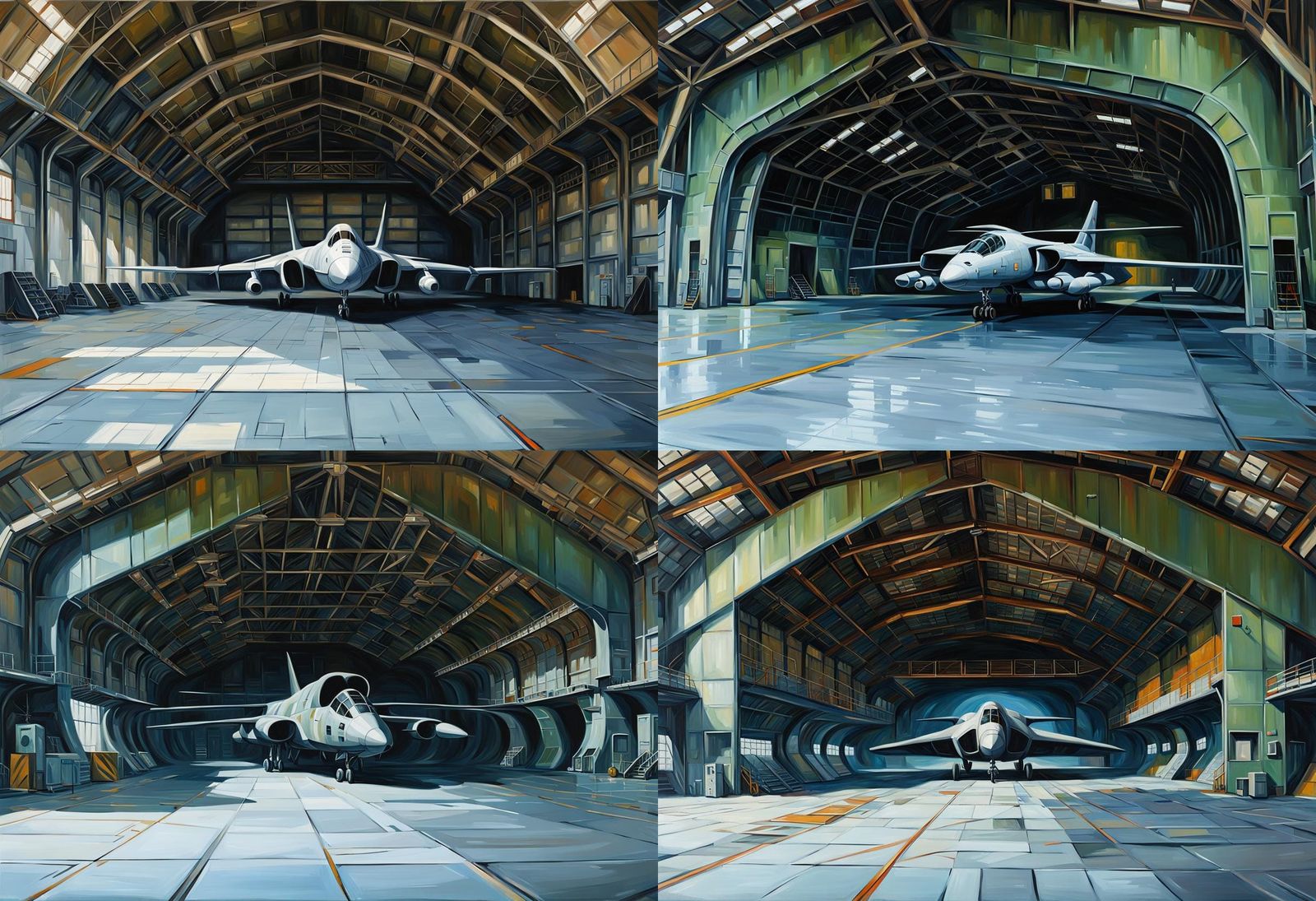 Futuristic Military Hangar: An Oil Painting