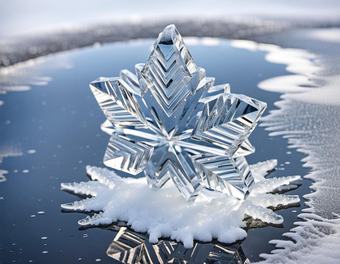 Ice Queen Sculpture Reflecting in Frozen Mirror
