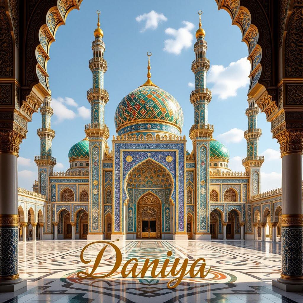 Legendary Mosque with Arabic Design and Gold Accents