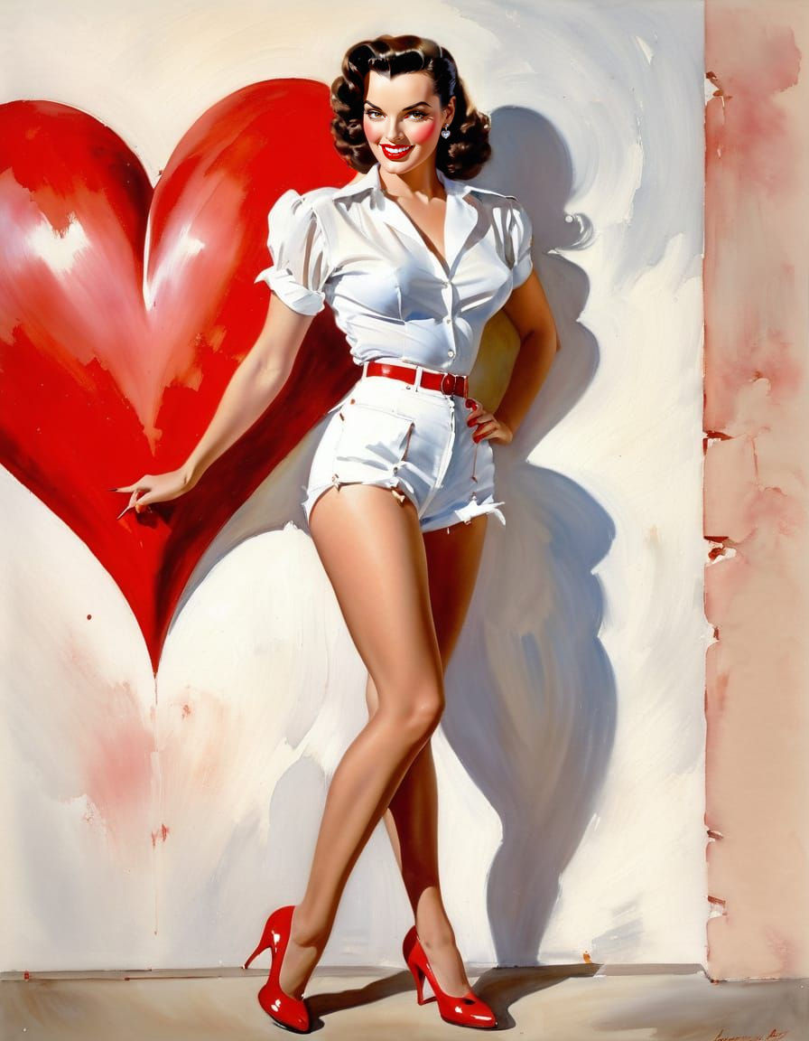 Stunning 1950s Pin-Up Girl in Impressionist Watercolor