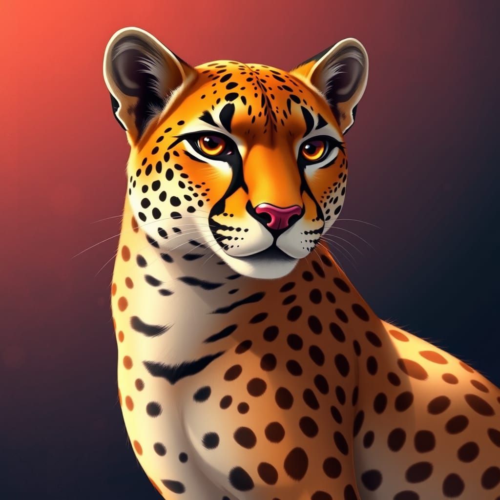 Surreal Anime Asian Cheetah with Vibrant Fur and Piercing Ey...