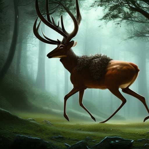 Skull Headed Deer God in Ancient Forest
