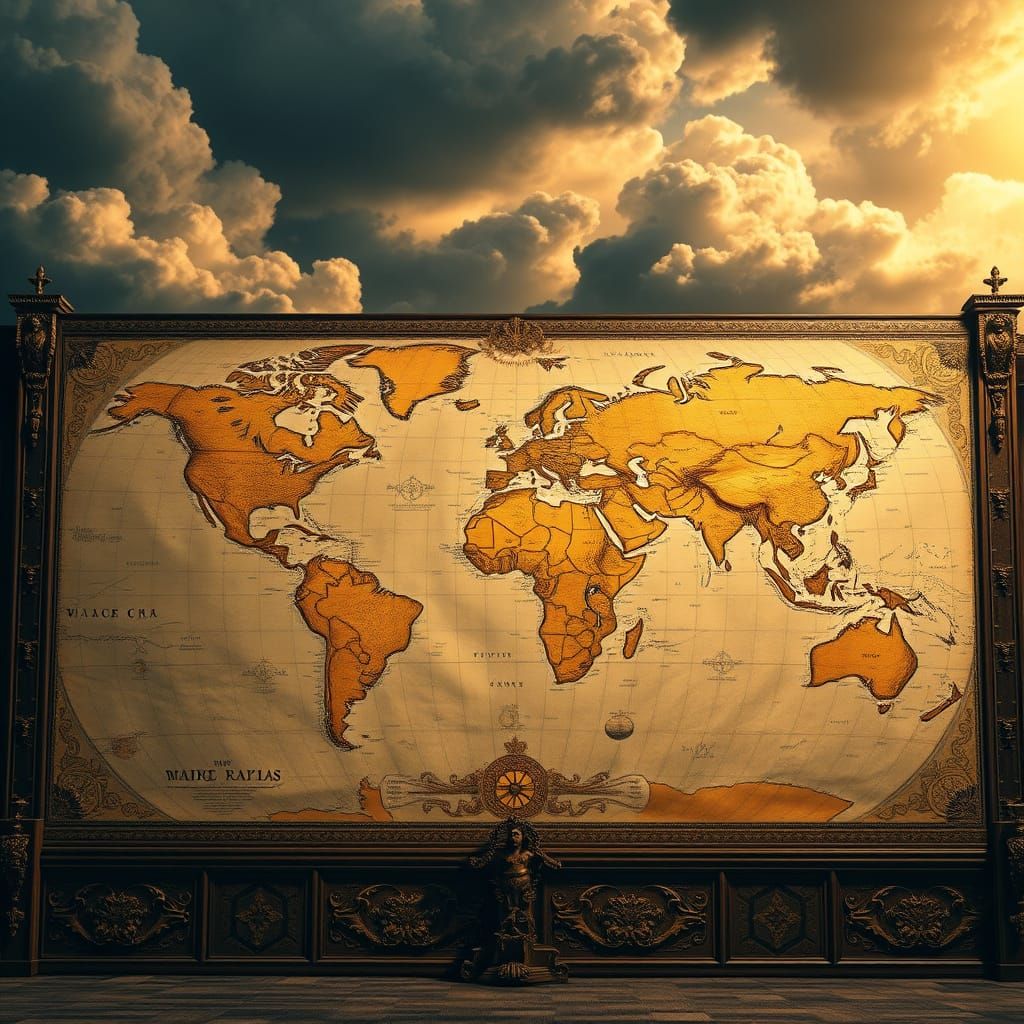 Ancient World Map in Ornate, Cinematic Style