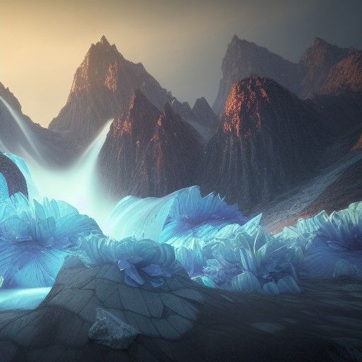 Melting Glacier with Flower Petals, Detailed Matte Painting