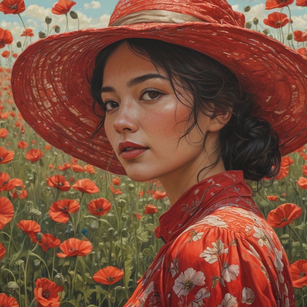 Woman in Poppy Field: Impressionist Oil Painting