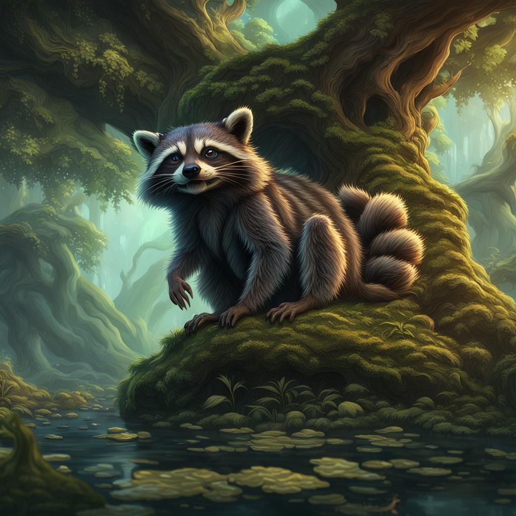 Racoon Dryad in Enchanted Forest Concept Art