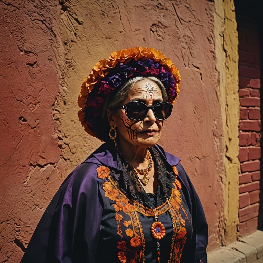 Catrina Costume on Venezuelan Woman in Cinematic Style