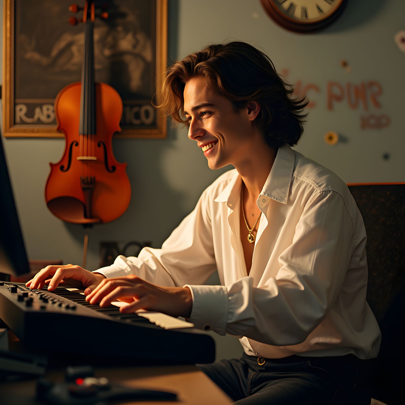 Mozart Film Still: Classical Portrait Meets Modern Tech