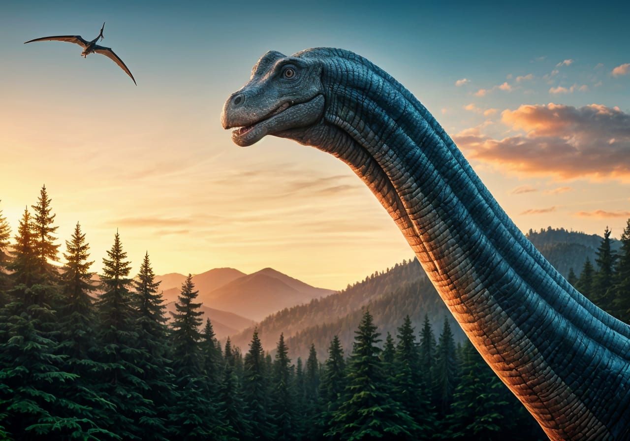 Majestic Diplodocus in Jurassic Sunset Scene