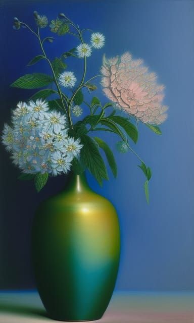 Chrysanthemum Bouquet in Cloisonne Vase: Hyperrealistic Pain...