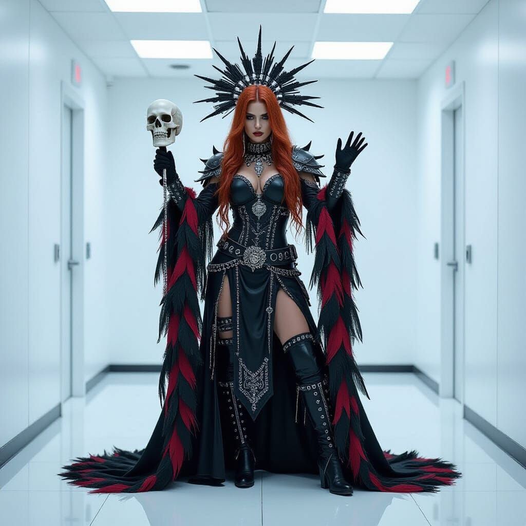 Heavy Metal Priestess in Stark White Office