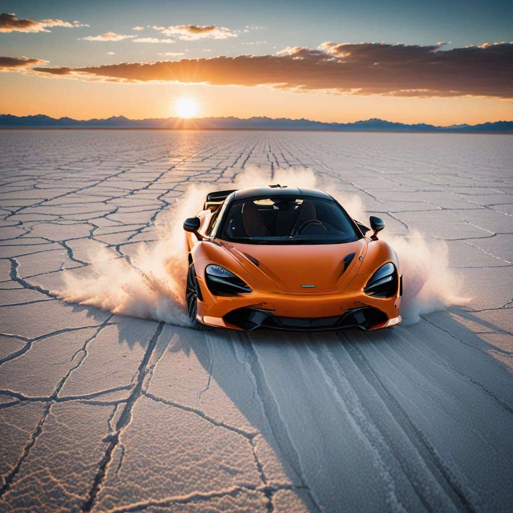 Orange McLaren 720S on Utah Salt Flats