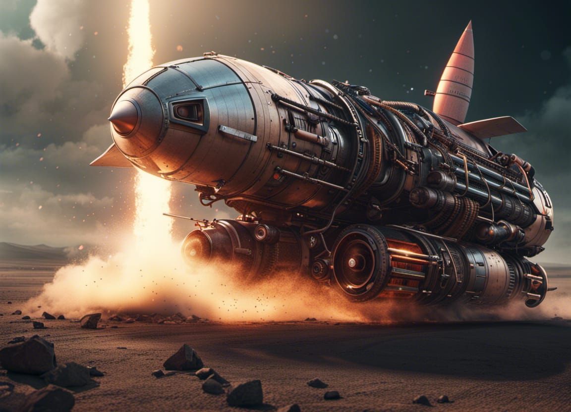 Epic Rocket Car in Maximalist Digital Painting