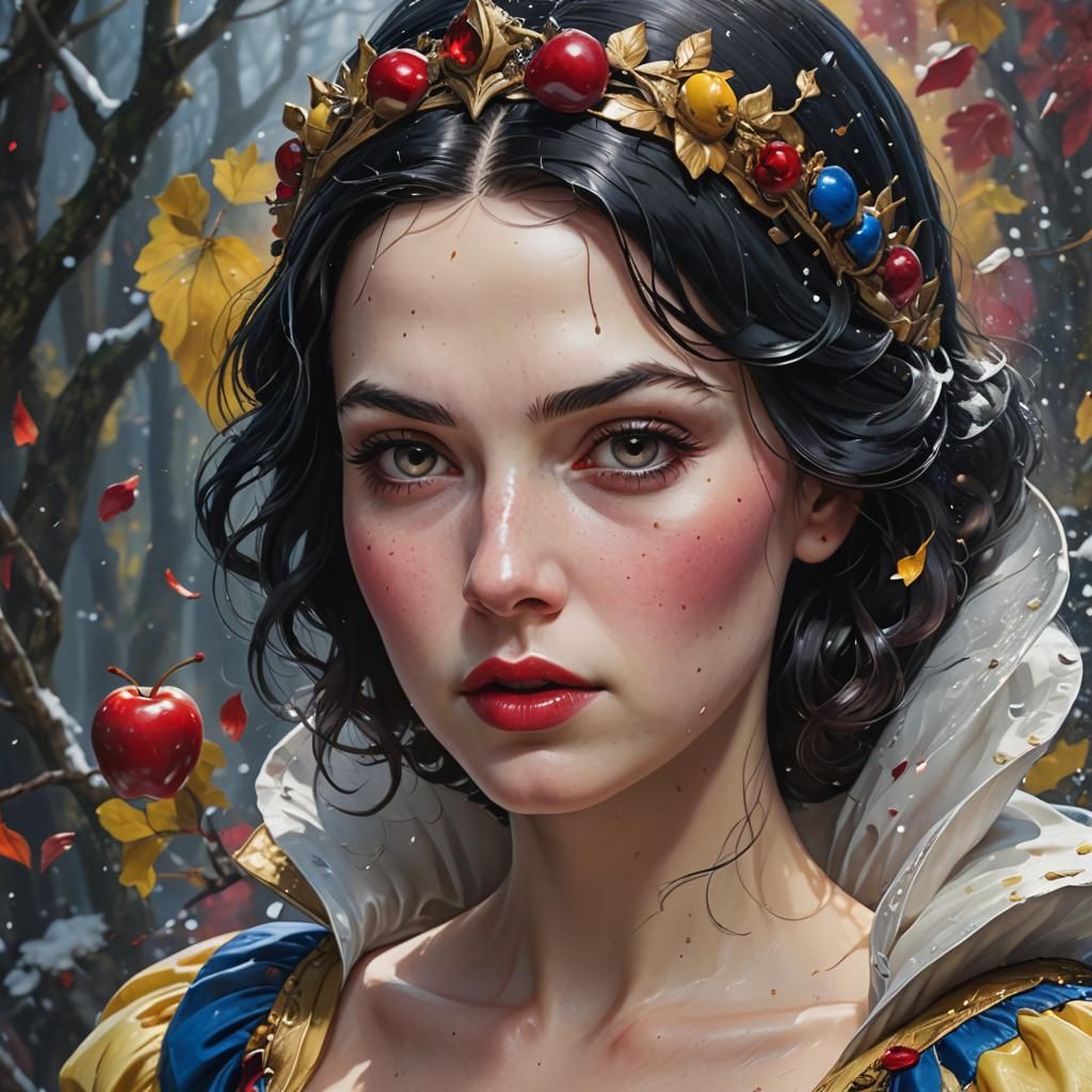 Hyperrealistic Snow White Splash Art Portrait
