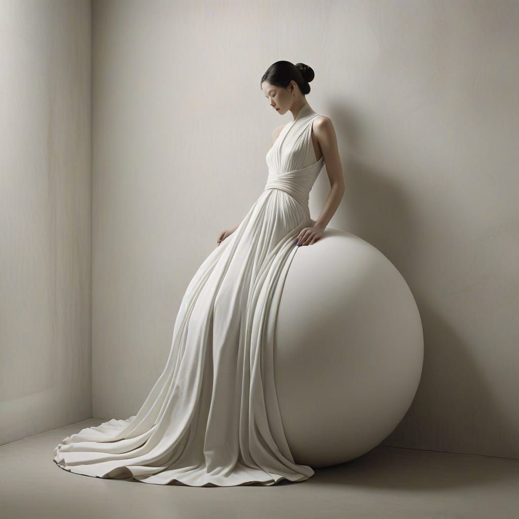 Surrealist Woman Merges with Minimalist Background