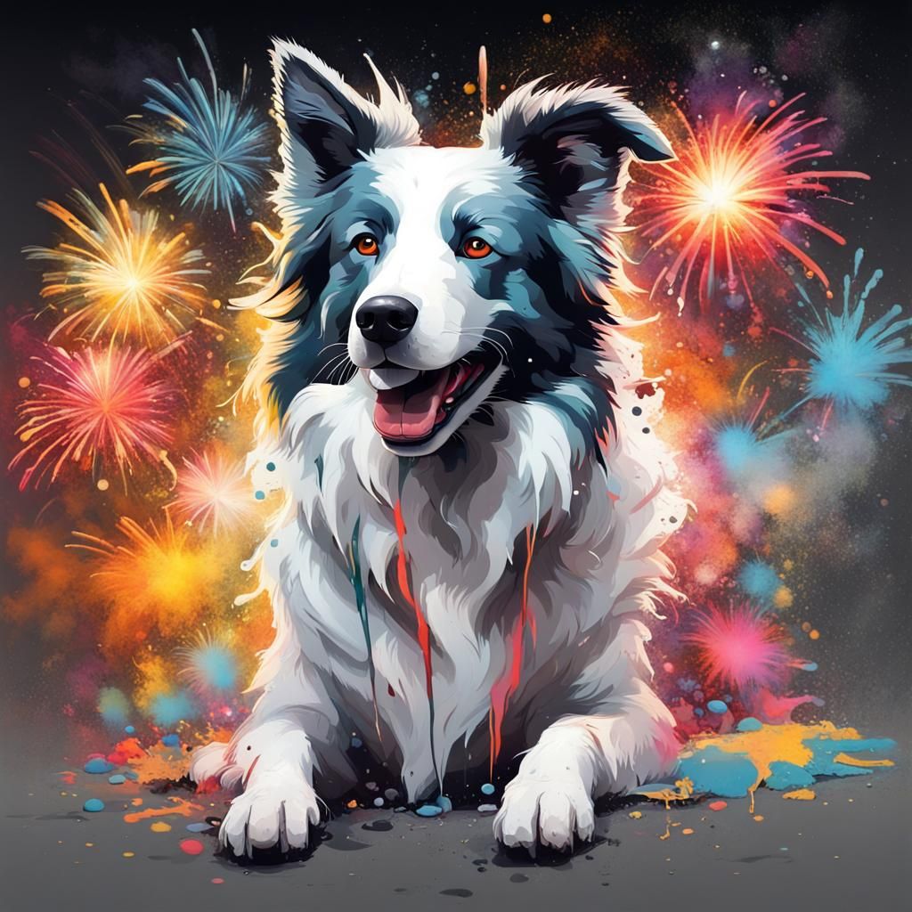 Border Collie Celebrates 2024 New Year in Graffiti Art