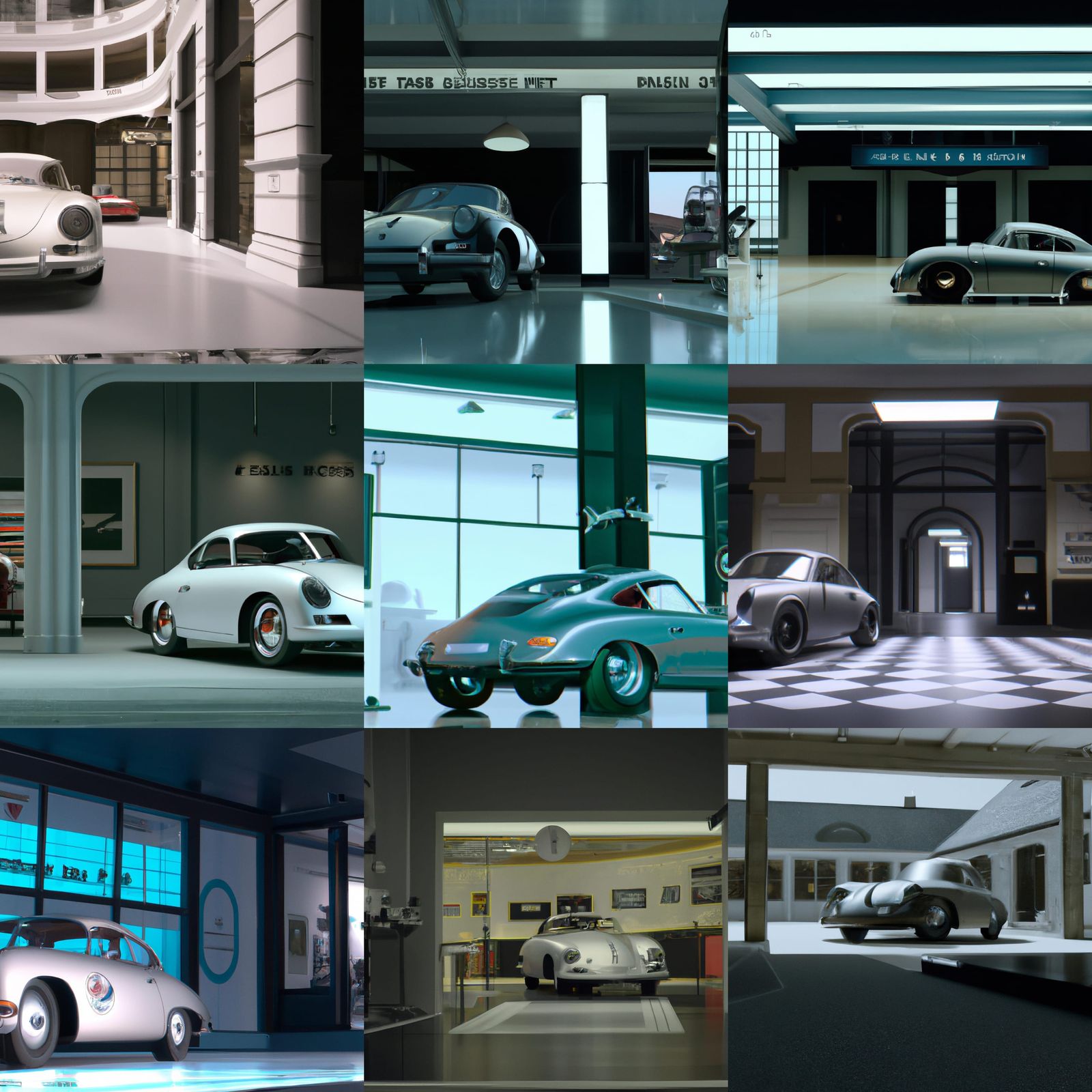 AI Chip Company Lobby with Porsche in 1950s Style