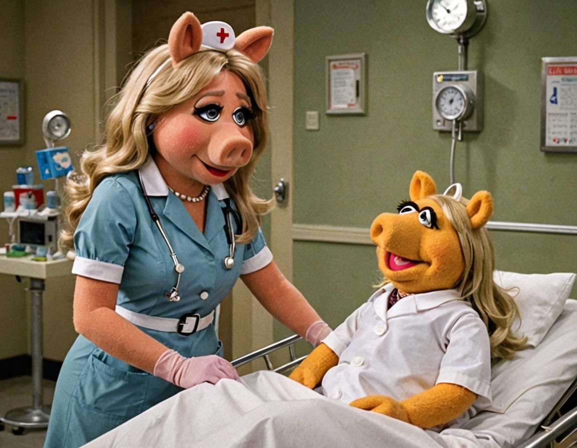 Miss Piggy Nurse Cares for Muppet Patient