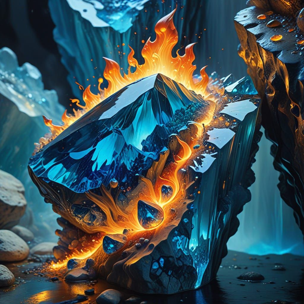 Surreal Rock Formation: Melting Stone, Ice, and Fire