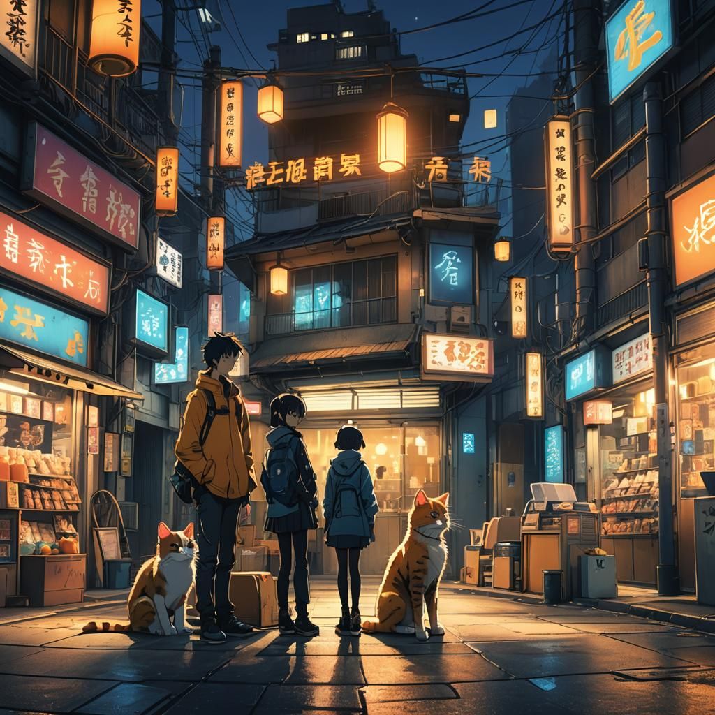 Cyberpunk Night Scene in Anime Key Visual Style