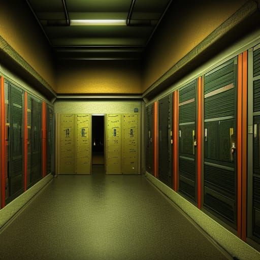 Spooky Empty Locker Room at Night in High Resolution