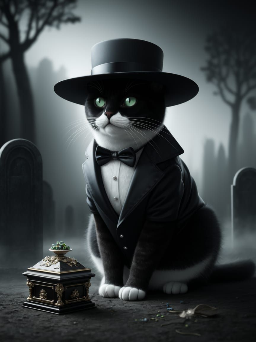 Feline Undertaker Reigns Supreme in Dark, Mystical Realm