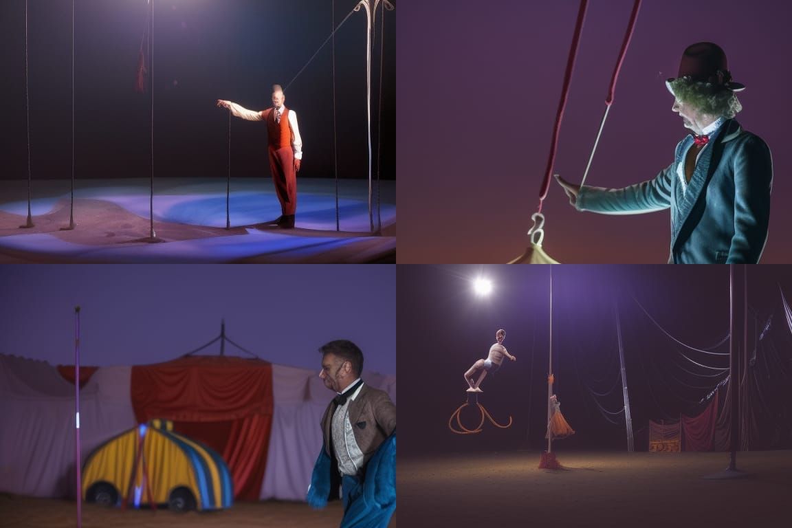 Man on Circus Stage at Night with Dust