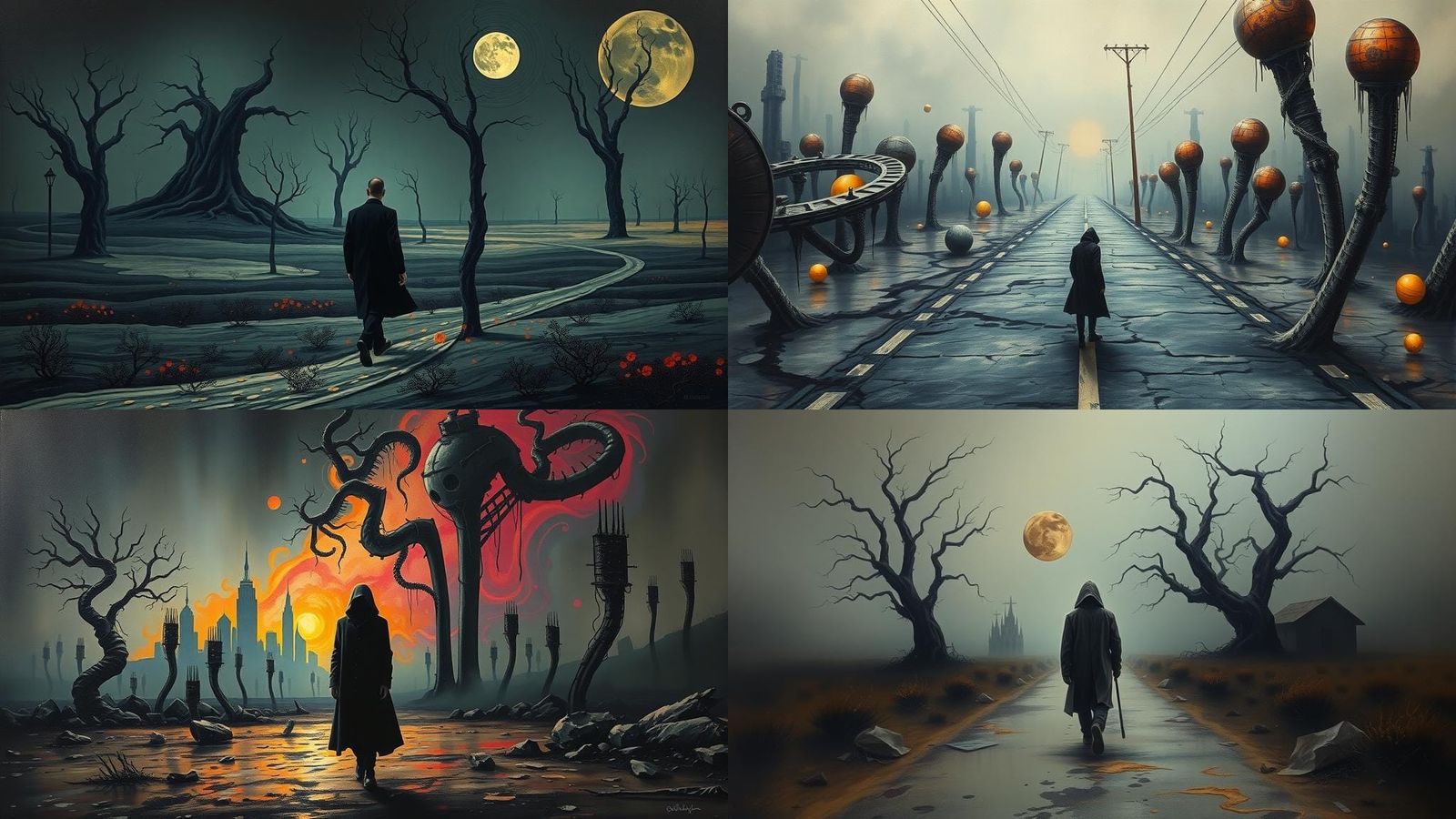Dystopian Walk: Surrealist Automatism in Oil