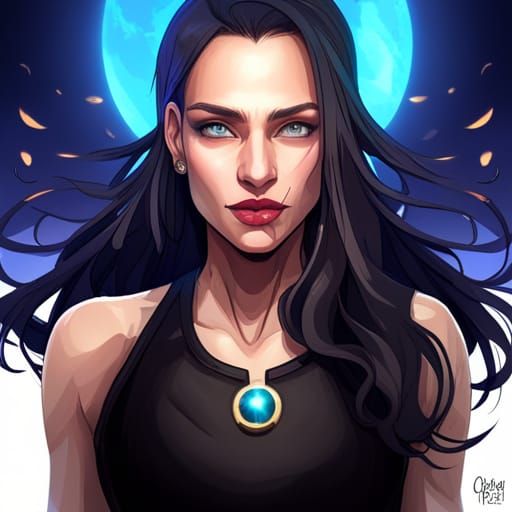 Blue-Haired Girl Portrait in Art Nouveau Style