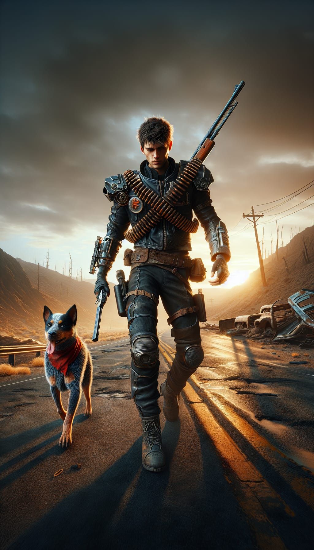 Post-Apocalyptic Wasteland Wanderer at Golden Hour